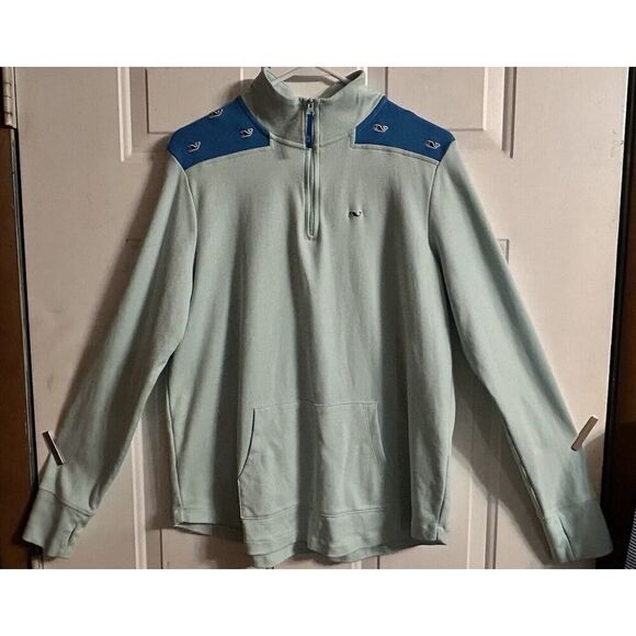 Vineyard Vines Women’s Quarter Zip Blue On Blue W Whales Pull Over Size Medium - Picture 1 of 13